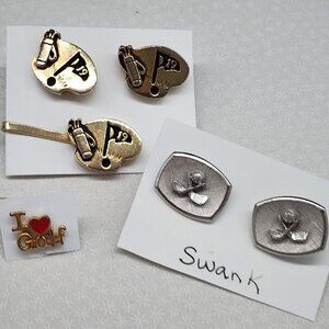 Vintage Swank Golf Themed Mens Accessories Set W/ Cufflinks Tie Bar & Lapel Pin
